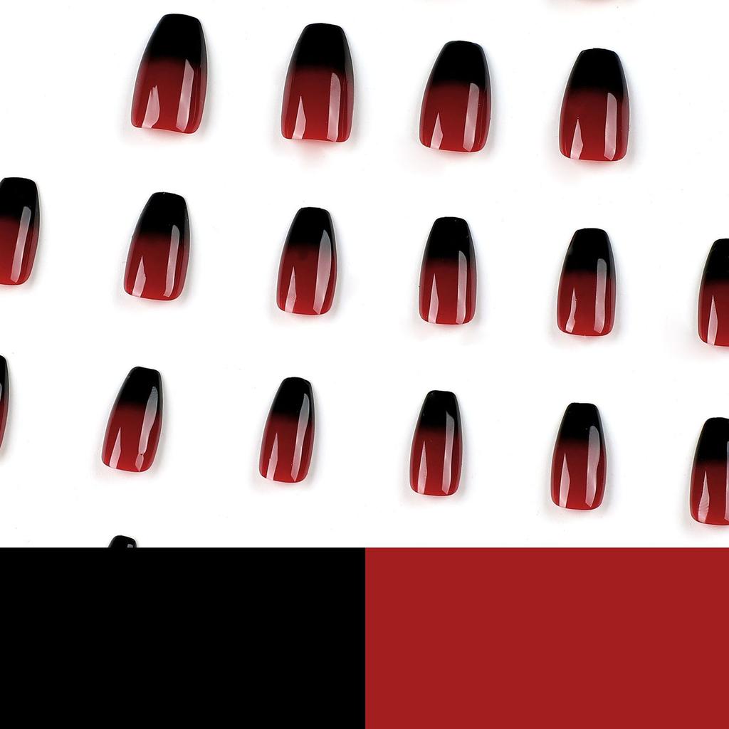 24PCS Glossy Red Black False Nails Fake Nails Wearable Spicy Girls Press on Nails Full Cover Artificial False Nail For Daily