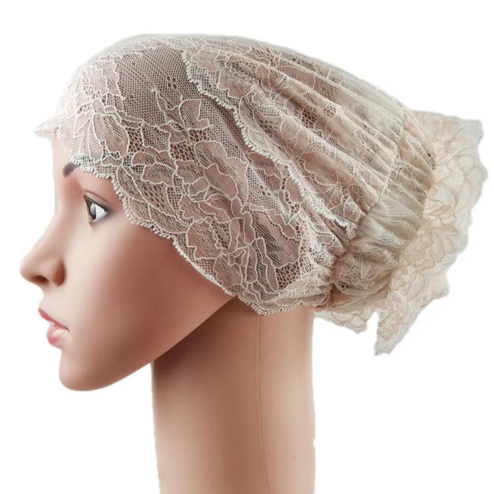

Women Lace Underscarf Turbante Muslim Inner Hijab Bone Bonnet Flower Chemo Cap Beanies Hair Loss Cover Headscarf Wrap Ninja Hat