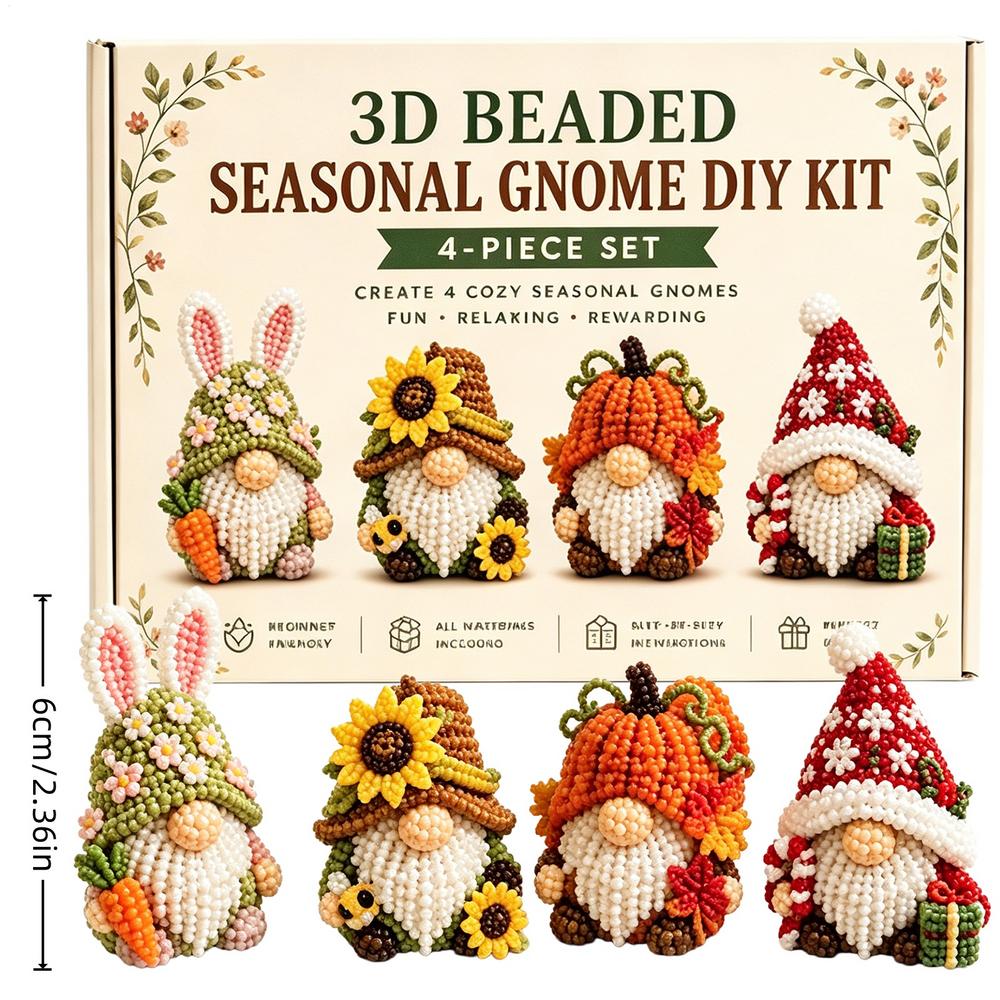 DIY 3D Gnome Bead Embroidery Kits Complete Accessories Beadwork Crafts Kit Cute Bead Craft Set for Teens Girls Women Enthusiasts