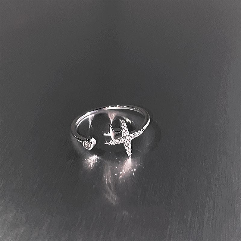 Niche Flash Diamond Star Glow Zircon Ring, Annual Tide, Exquisite Index Finger Ring, Advanced Design Sense Adjustable opening