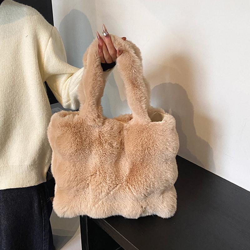 

Женская повседневная сумка-тоут из искусственного меха однотонного цвета, зимняя сумка из искусственного кроличьего меха, большая вместительная мягкая сумка через плечо 36x8x25cm хаки