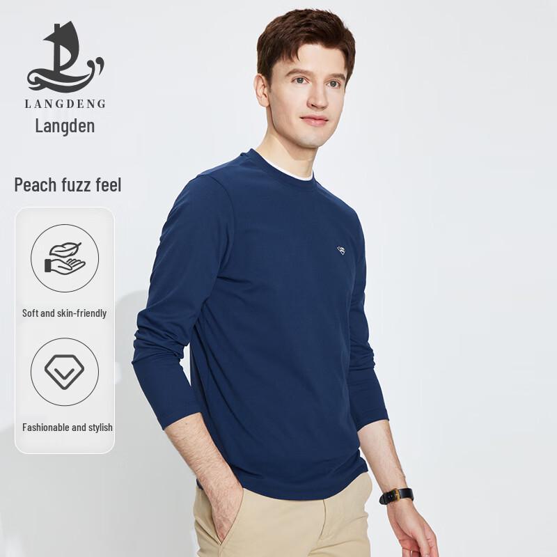 Langdeng Men s Velvet-Feel Round Neck Long Sleeve T-Shirt L
