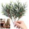 13in Christmas Fake Frosted Pine Pick W/Pinecone Artificial Flocking Pine Pick Fake Greenery Tree Branch for White Winter Decor