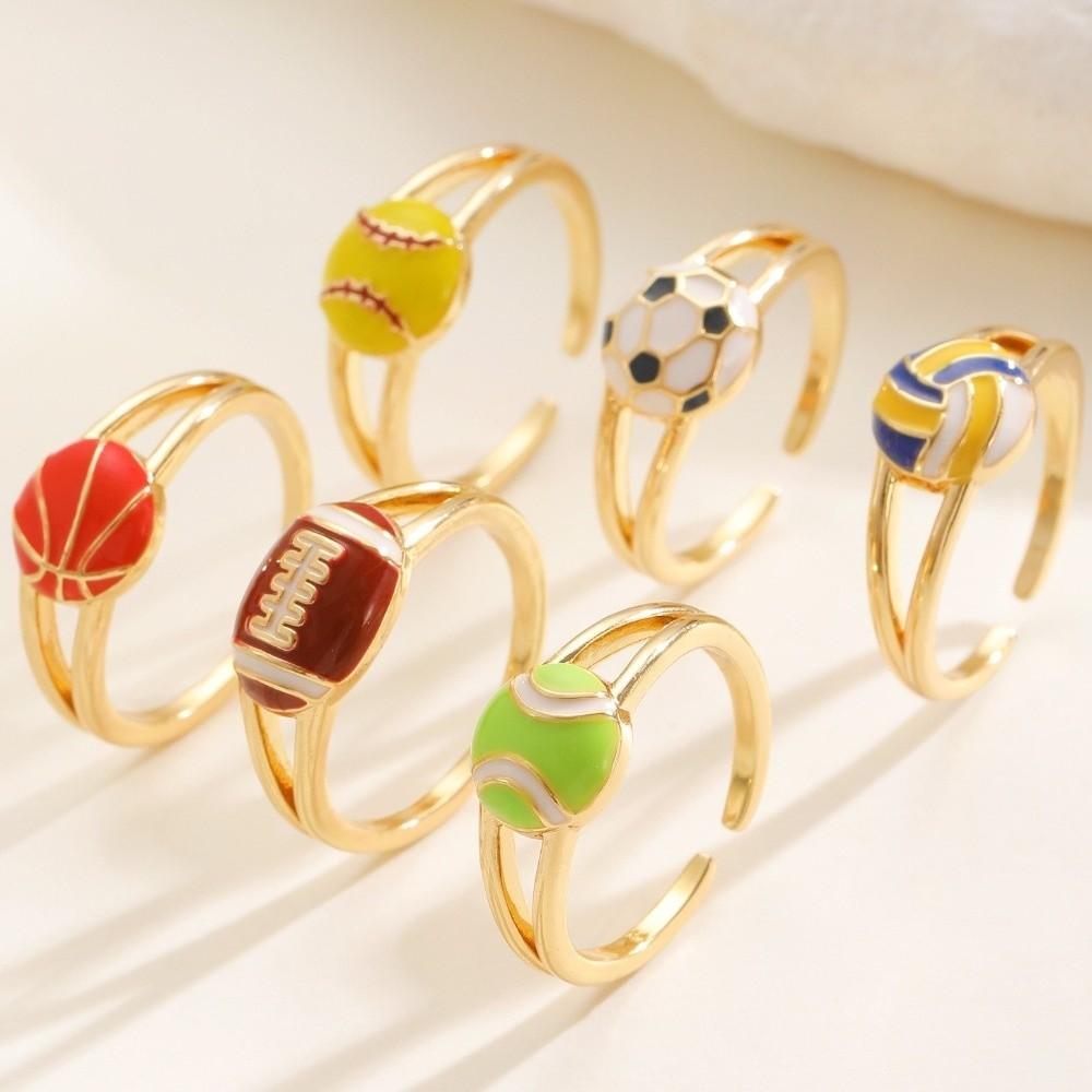 Colourful Adjustable Finger Ring Copper Sports Balls Shaped Open Rings Football Ear Clips Holiday