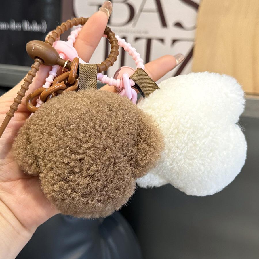 Porte-clés Chiot en Laine Véritable: Peluche ours en peluche Bichon Ornement de sac Cadeau