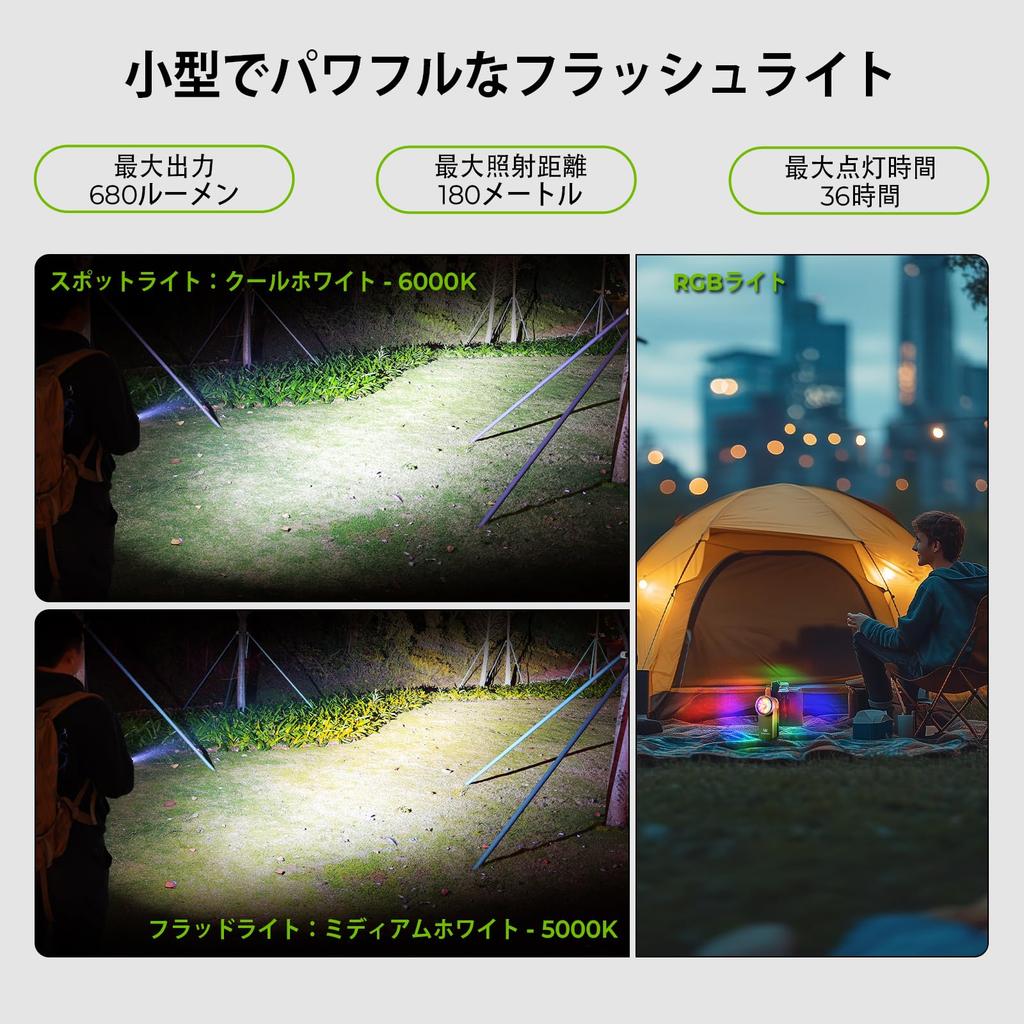 Wurkkos HD03 LED Lightweight and 680 3 Light Light and RGB Color IPX6 180 Meter Magnetic Dog Walking Emergency Power Outage Emergency Light Green