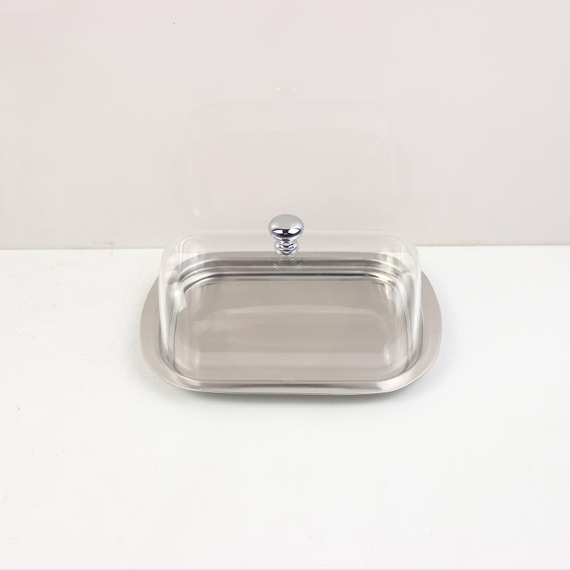 

Нержавіюча сталь Коробка для зберігання вершкового масла Контейнер для торта, хліба, фруктів Піднос для подачі стейка, салату, печива Страва для ресторану, готелю, кухні 16.4x12.1x6.7cm