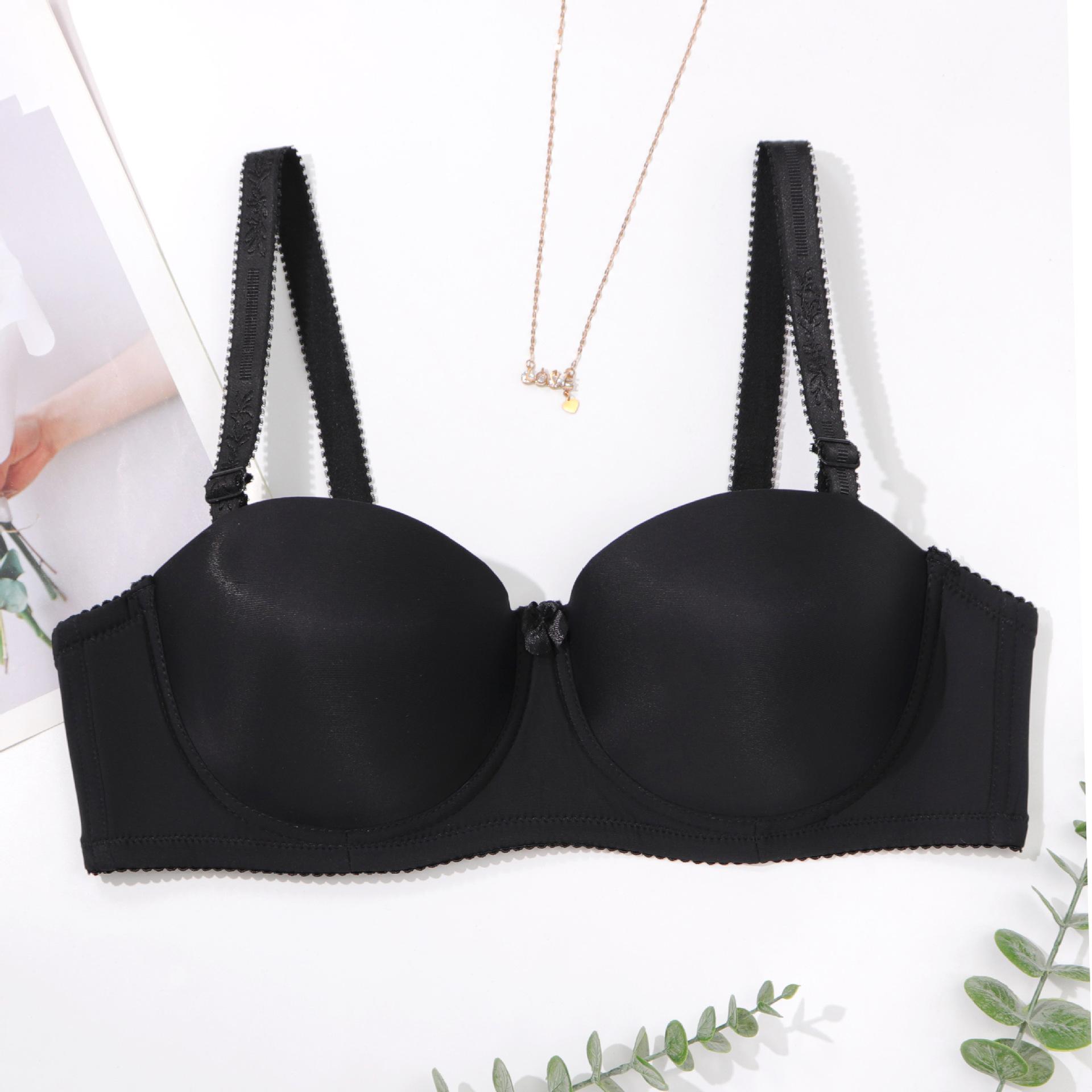 

Beauty Back Бюстгальтер Глянцевий Бюстгальтер великого розміру Без бретельок Нековзка половинка чашки Безслідна невидима нижня білизна 105C чорний