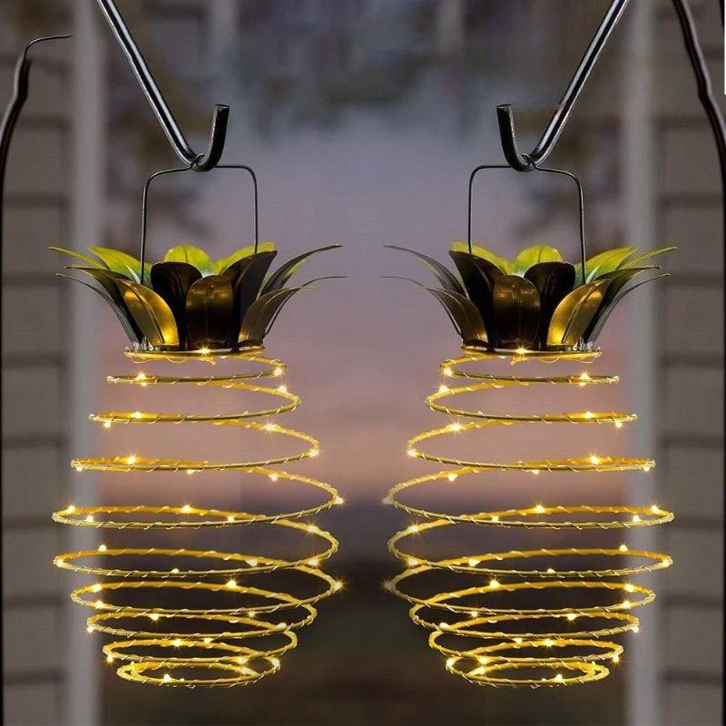 Solar Charging Light LED Copper Wire Light String Pineapple Iron Lantern Outdoor Waterproof Garden Decorative Hanging Lights