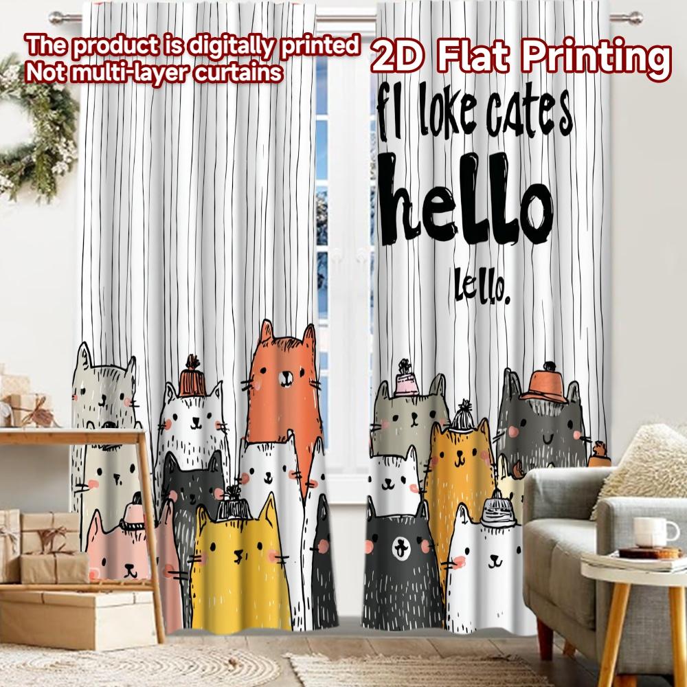 

2pcs, 2D FLAT PRINTING Curtains (Without Rod) Cute Cat Parade Popular Curtains&Drapes Festival Prints Light Filtering Curtains 52.50 × 116.00 cm 2 pcs