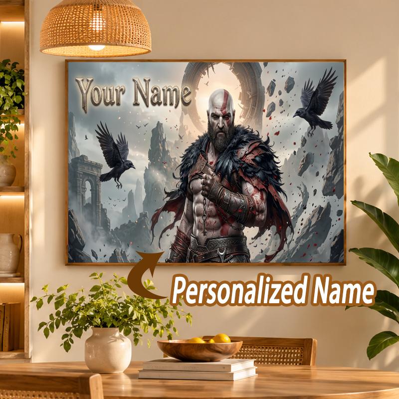 Custom Name God of War Kratos 5D Diamond Painting Personalized Full Drill Diamond Art Kit Gift