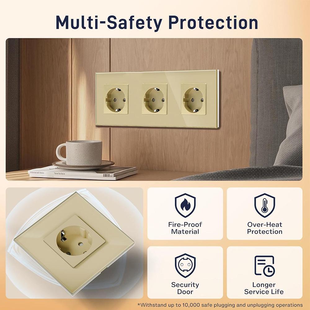 European Standard Round Glass Panel Triple Wall Socket 250V 16A