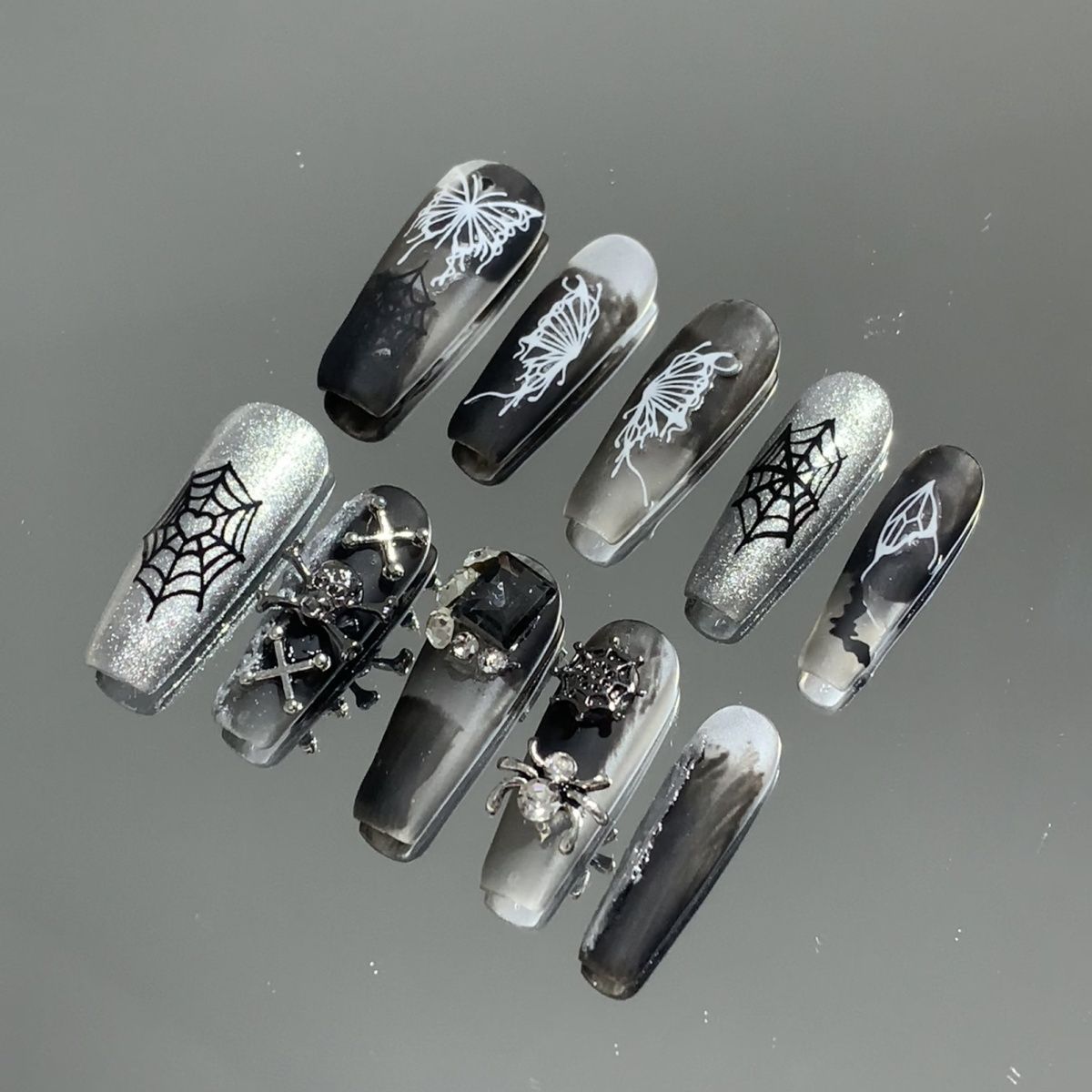 

Готические гранж-серии Diablo, наклейки для горячих девушек, наклейки с крыльями бабочки, принт Diablo Spider, Diablo, стиль панк, носить доспехи, High Street XS чёрный/серый