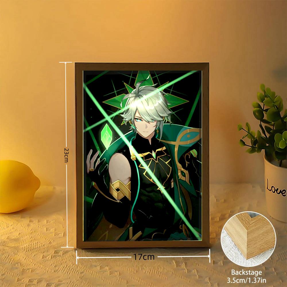 Anime Figure Genshin Impact Light Painting Photo Frame  Raiden Shogun Action Led Night Light Room Decor Christmas Gift Moon Lamp