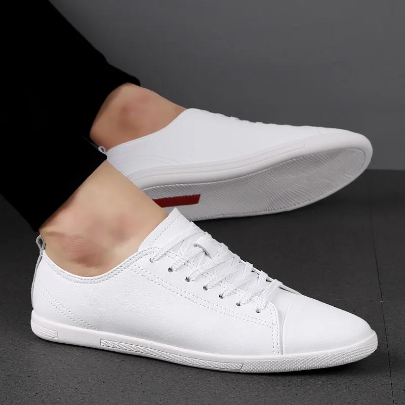 Pánské boty na volný čas z pravé kůže, bílé, univerzální, prodyšné, pro muže, venkovní, turistické, lehké, skate boty, šněrovací, pánské, byty