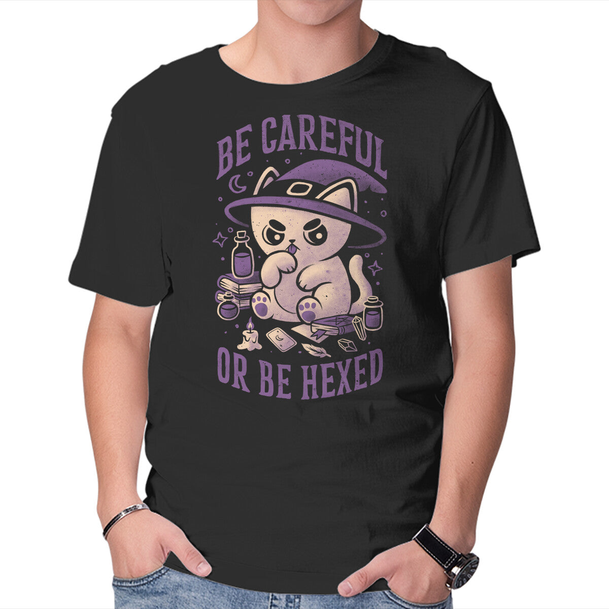 Unisex Crew Neck T-Shirt Be Careful Or Be Hexed Graphic Short Sleeve Casual Tee XL