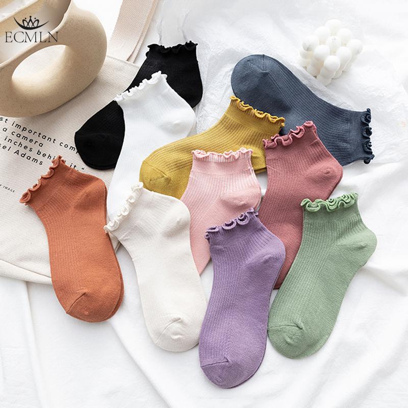 Damensocken mit Salatlocken, Schlauchsocken, einfarbig, süße, lässige Strümpfe