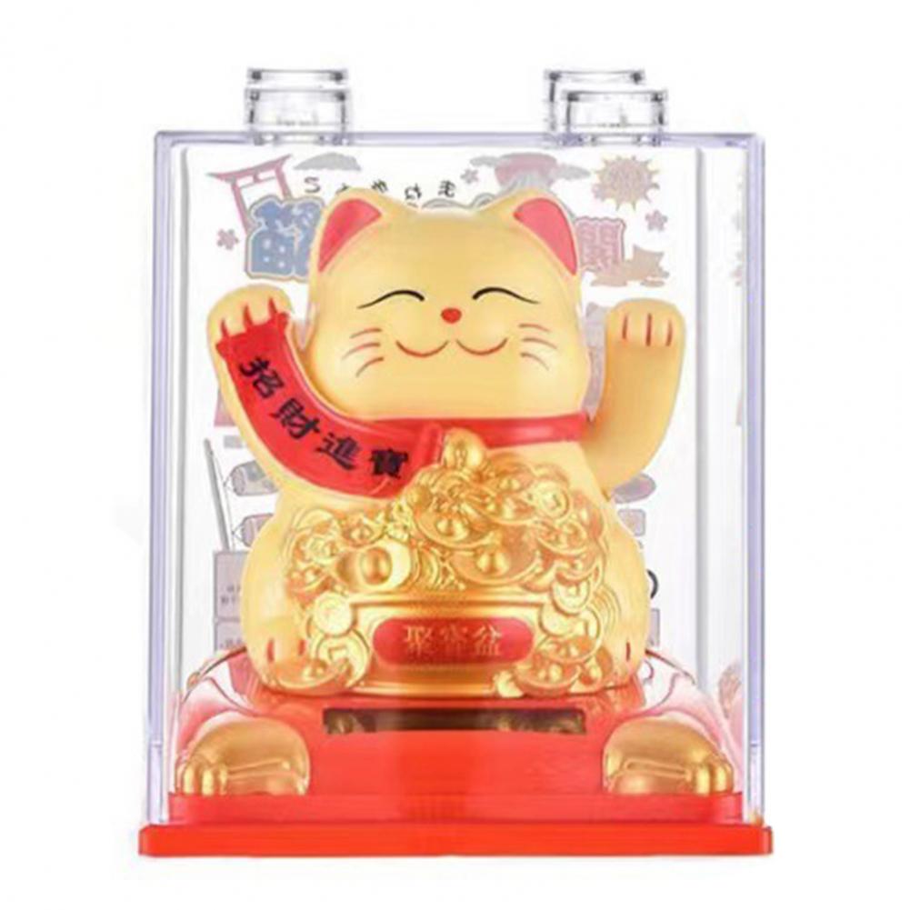 

Lucky Wealth Waving Cat Chinese Gold Waving Hand Cat Solar Powered Swing Arm Lucky Cat Waving Fortune Figurine Cat Decoration