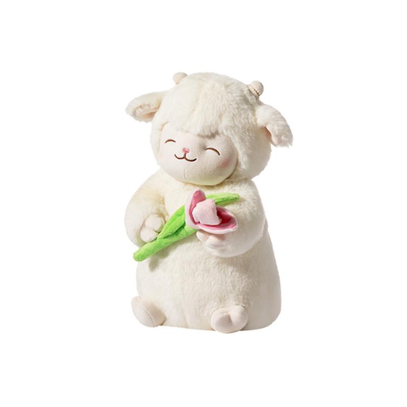 

Sweet White Sheep Lam Hold Tulip Flower Soft Stuffed Hug Doll Plush Toy Kid Girl Toys as the picture