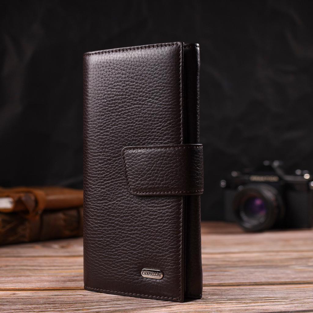 Vertical Stylish Men's Wallet Made of Genuine Leather Flotar CANPELLINI 21843 Brown