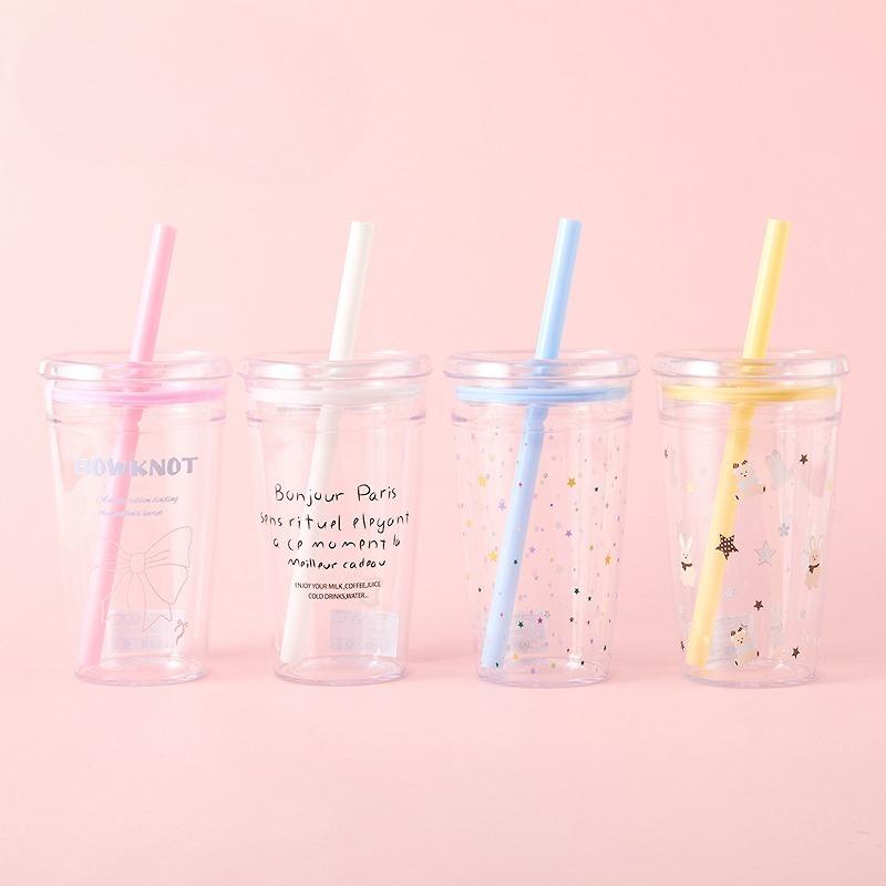 Tazza d'Acqua Trasparente con Tazza a Cannuccia Piatta di Alta Qualità, Tazza d'Acqua in Plastica Multicolore Resistente al Calore, Tazza da Caffè