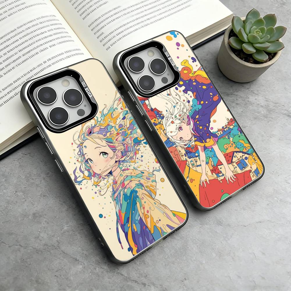 C-Cartoon illustration Phone Case For iPhone 17,16,15,14,13,12,11 Plus,Pro Max,XS,Colored Silver Plated Inside Cover