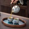 Ru Kiln Lotus Tea Set: One Pot, Six Cups with Tray - Kung Fu Style
