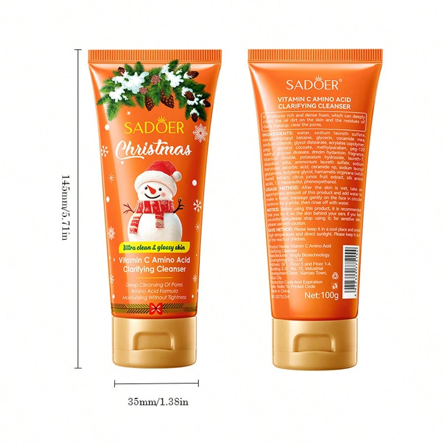 3pcs Christmas Vitamin C Amino Acid Cleansing Milk SADOER Facial Cleanser