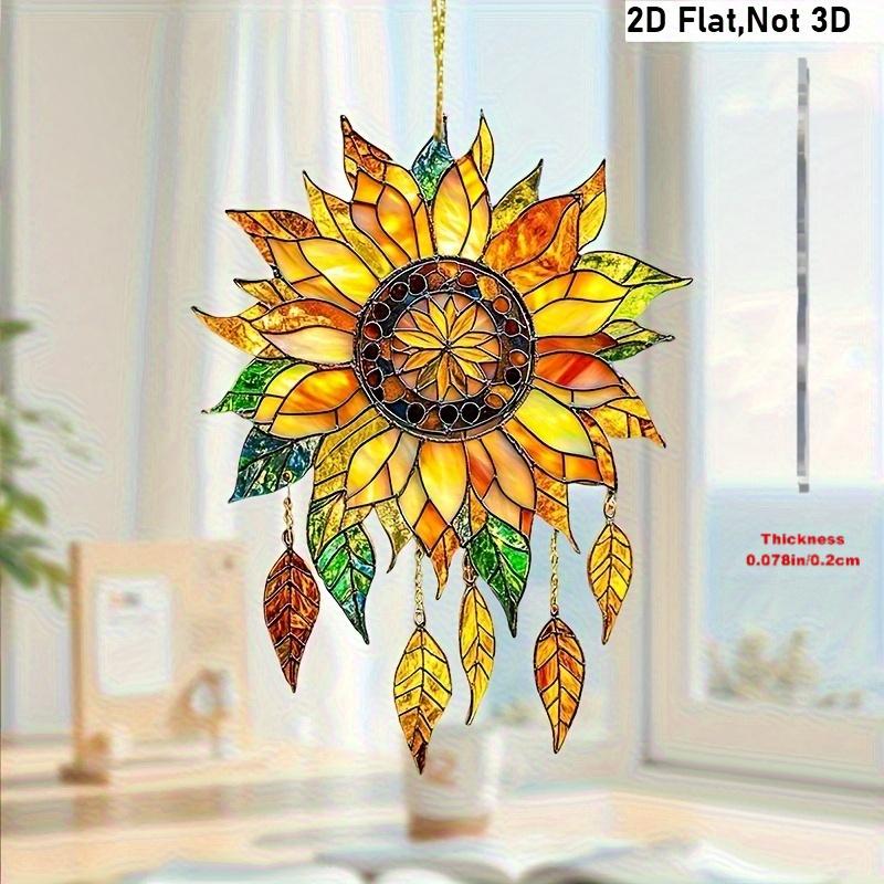 Vintage Sunflower Suncatcher 2D Acrylic Window Hanging, Sunflower Wall Decor for Kitchen Office Garden Decor, Sunflower Gifts