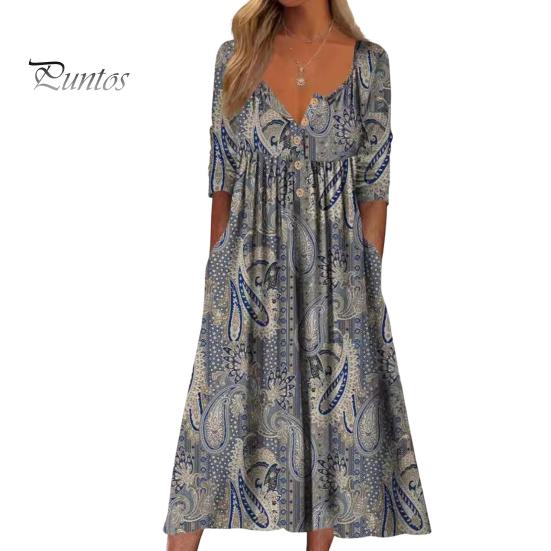 

Летнее женское платье трапециевидной формы со свободным подолом, плиссированными пуговицами и круглым вырезом, с коротким рукавом, свободными боковыми карманами, ретро с цветочным принтом, длиной до середины икры, пляжное платье-миди L серый