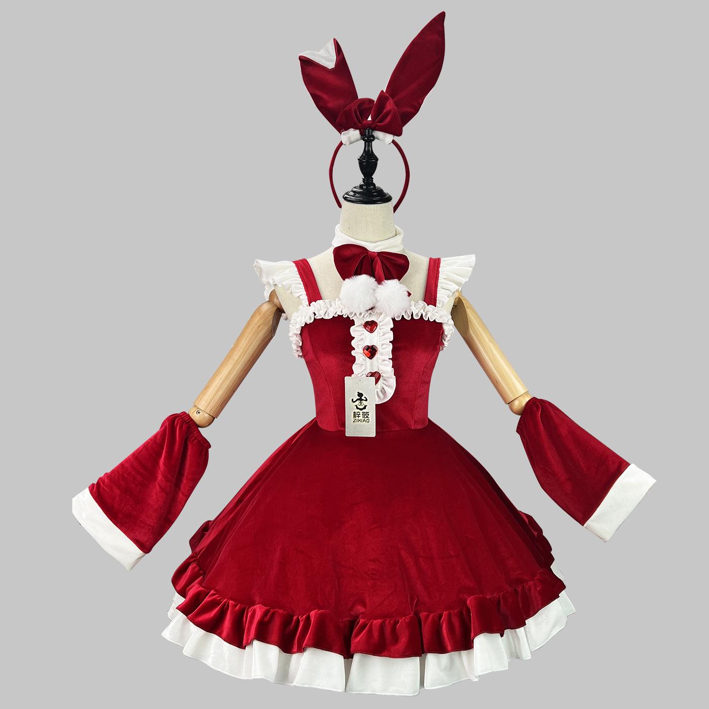 

Sexy Christmas Woman Maid Outfit Santa Cosplay Costumes Bow Lolita Wine Red 5xl M