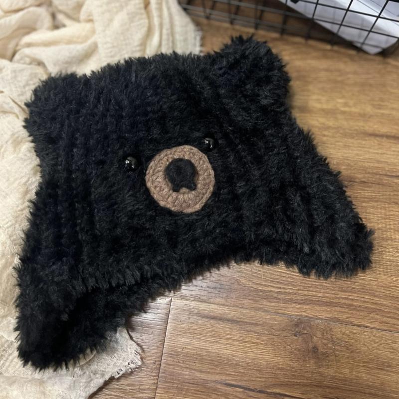 Cartoon Bear Plush Hat Adjustable Headwear Unisex Fashion Warm Lovely Hat for Adults and Kids