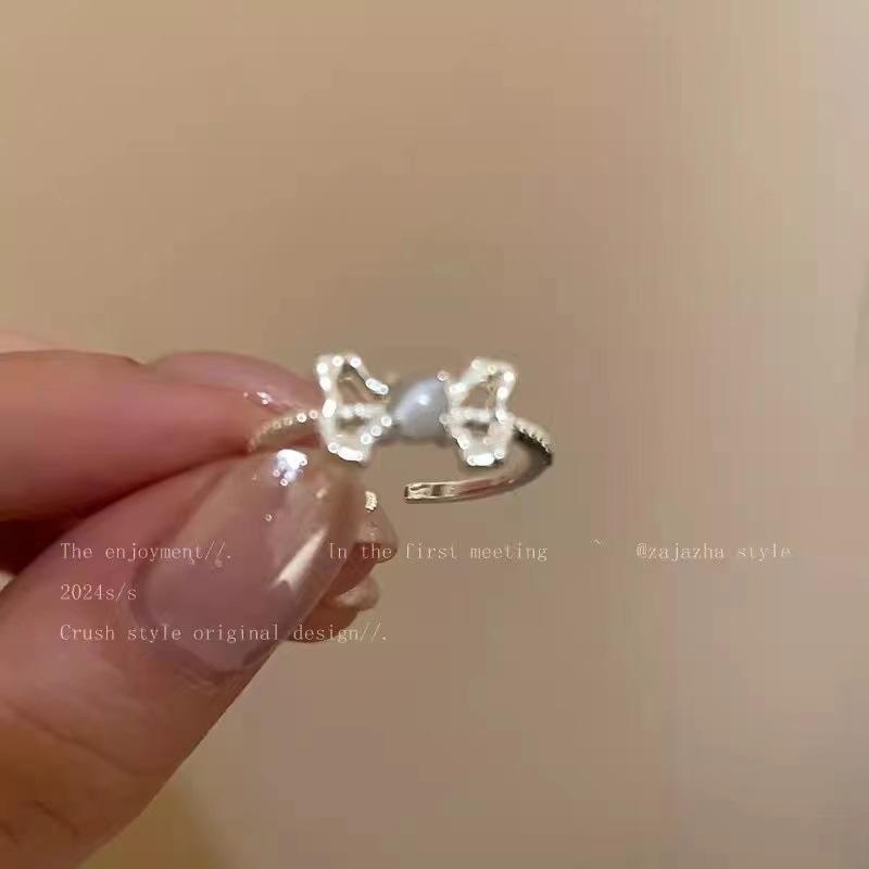 New Light Green Butterfly Sparkly Open Adjustable Ring All-match Ring Ring for Women Jewelry Resin Ring