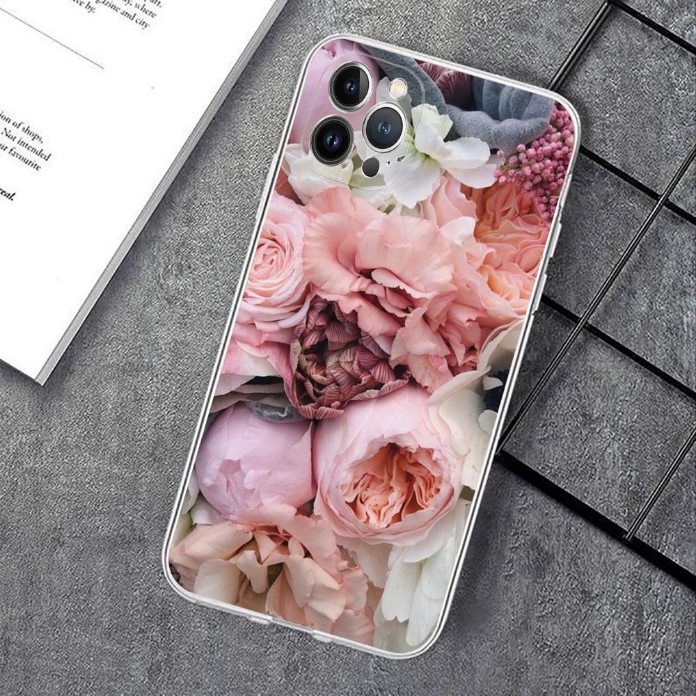 Elegant Pink Purple Peony Phone Case For IPhone 15 14 11 12 13 Mini Pro XS Max Cover 6 7 8 Plus X XR SE 2020 Funda Shell