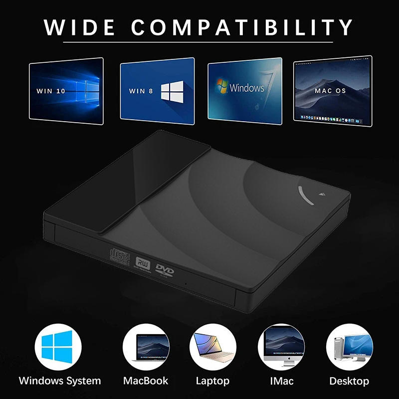 External CD/DVD Drive, USB 3.0 Type-C DVD +/-RW Drive for Laptop, CD DVD Burner, Slim Portable CD DVD Player for Laptop Desktop PC Windows 10/8/7