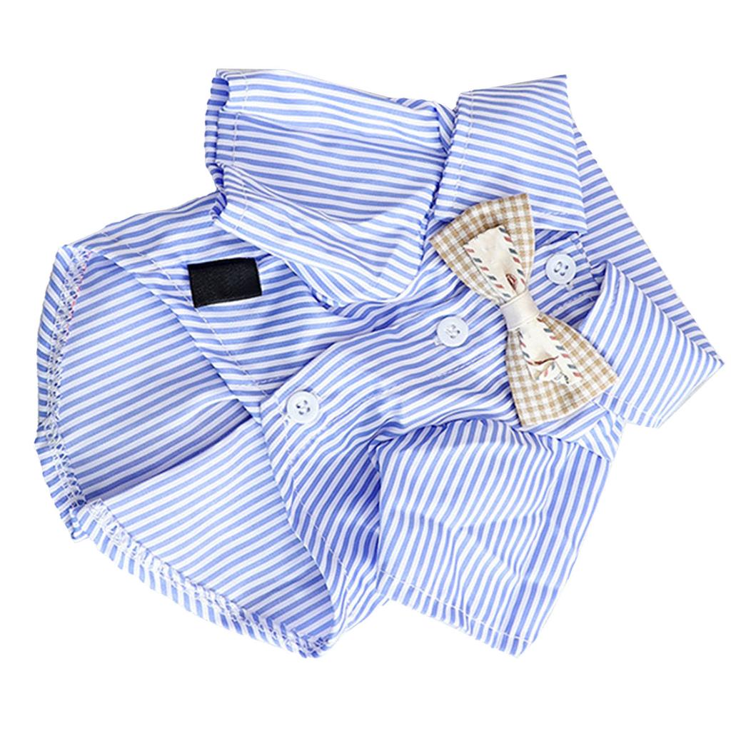 Striped Dog Shirt Breathable Casual Short Sleeve Puppy Clothes with Bow for Teddy Pomeranian for Spring Fall