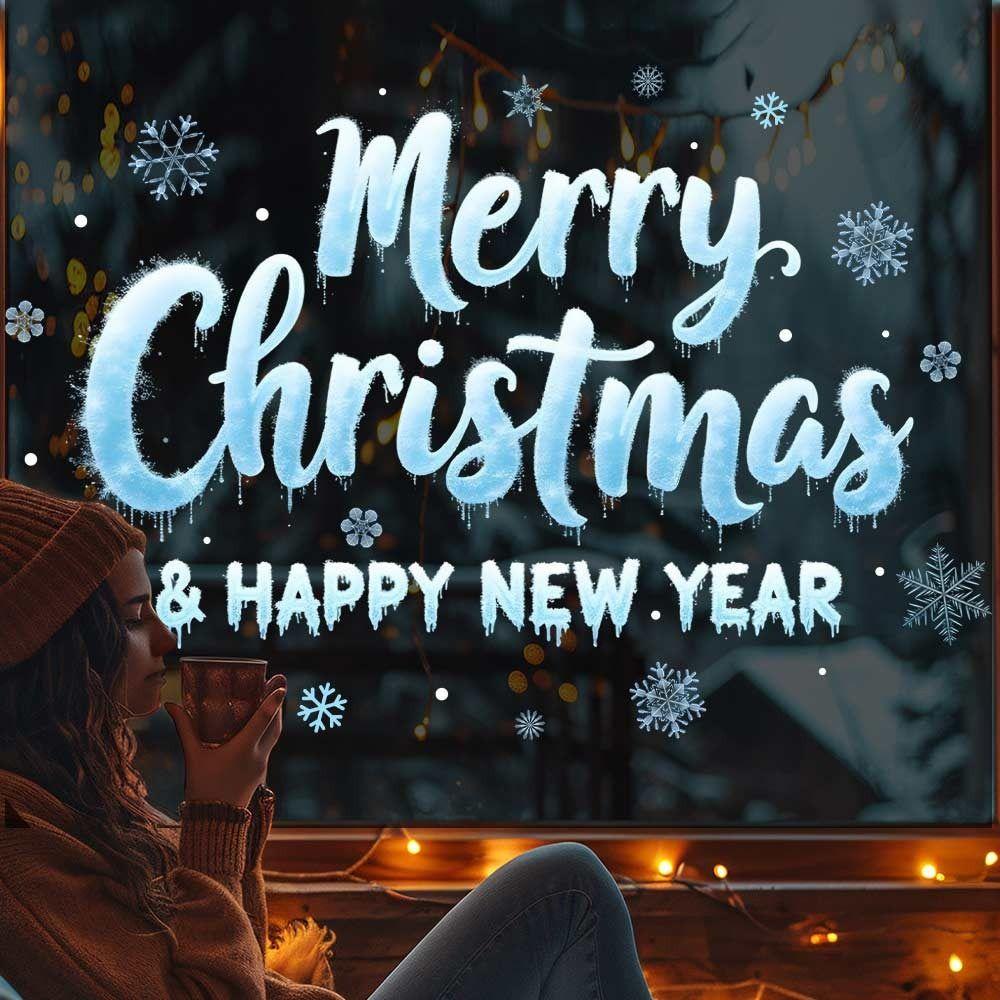 Mehrfarbiger Frohe Weihnachten Aufkleber Cartoon Weihnachtsmann Schneemann Elektrostatisch Weihnachtsfensteraufkleber Wasserdicht Abnehmbar