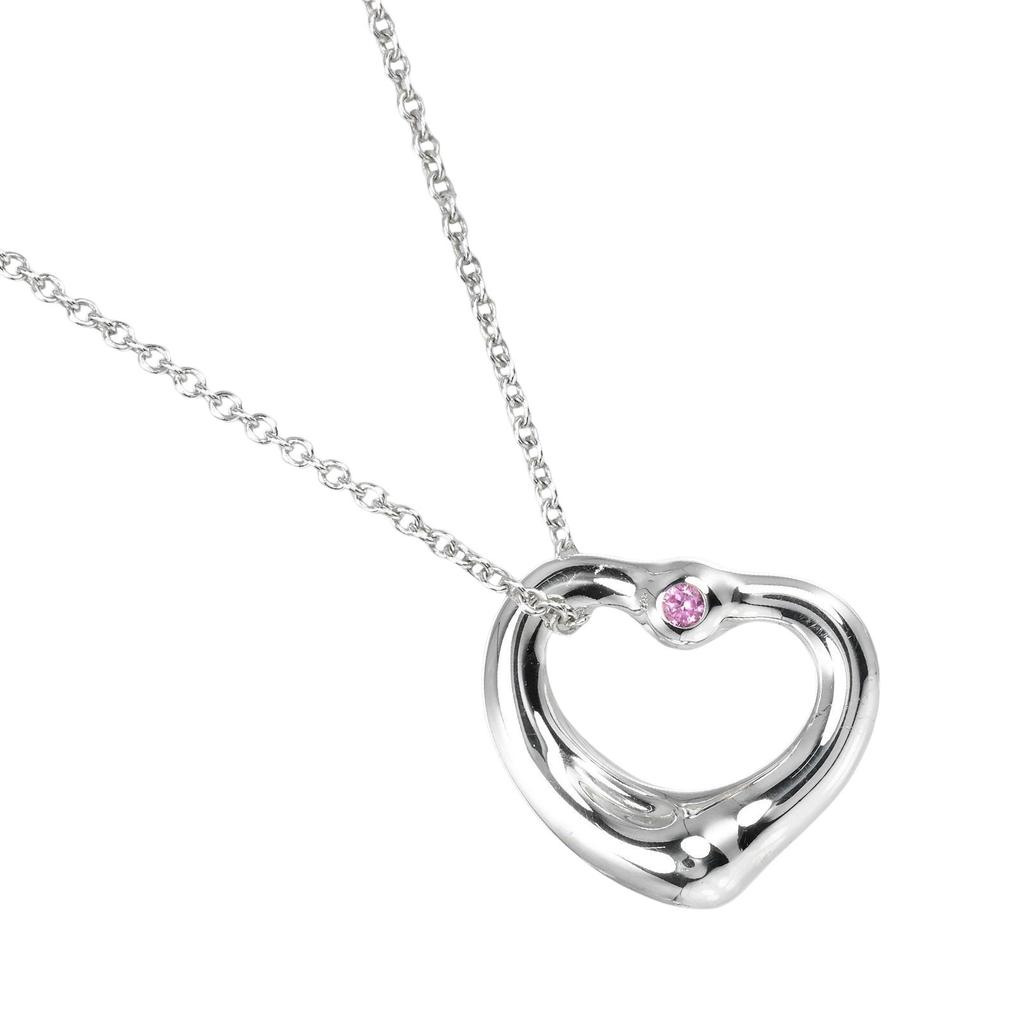 TIFFANY&Co. Open Heart Necklace Silver925/Pink Sapphire 3.5g Women Used