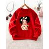 Girl's Round Neck Sweatshirt with Cartoon Girl Print, Long Sleeve Top for Weekend Outings and School Fashion