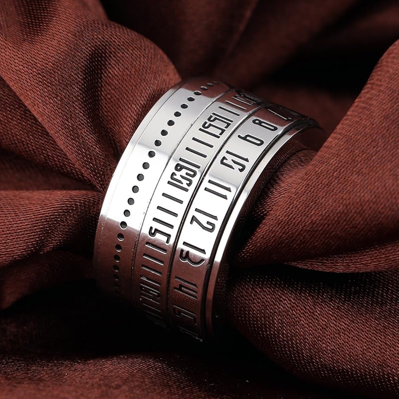 Inel de marcă, inel bărbătesc, inel rotativ din titan, simplu, cu numere rotative, inel din oțel inoxidabil, accesorii de sănătate la modă, ameliorarea stresului, lățime 14 mm (titan,