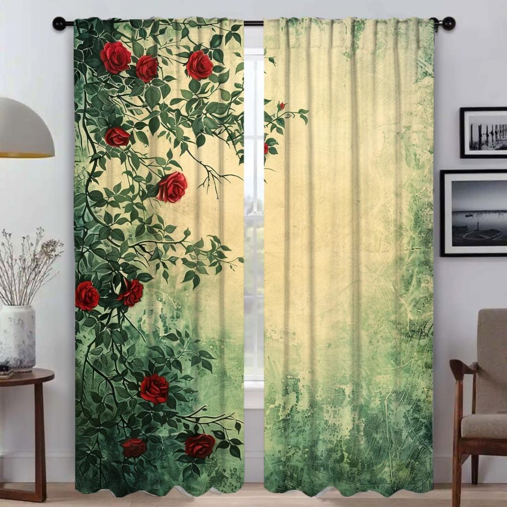 Elegant Rose Watercolor Room Curtains Living Window Curtain Tulle Bedroom Partition Halloween Decoration Shades Polyester Perfect For Great