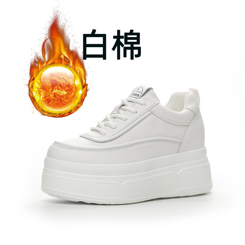 Autumn and winter women's shoes new casual shoes small slope heel muffin thick sole inner height increase small white shoes single shoes velvet