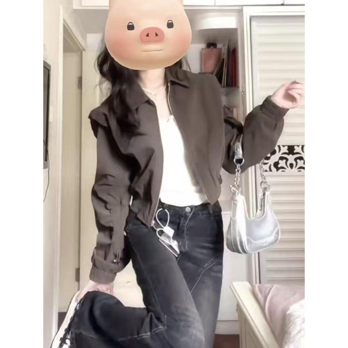 Коричневая повседневная куртка в американском ретро-стиле Spicy Girl для женщин - Дизайн Осень 2025 Medium