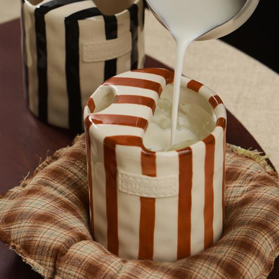 300ml Heat-Resistant Ceramic Mug Hand-Painted Striped Design Ergonomic Non-Slip Grip Coffee Mug Milk Juice Latte Hot Cold Drinks Cup