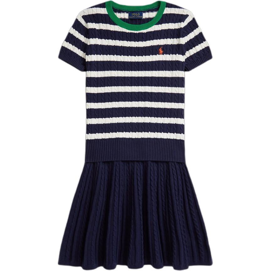 Polo Ralph Lauren Dress Set Striped Cotton Knit Pony Embroidery Kids dress CWPO2STG2U20034-410