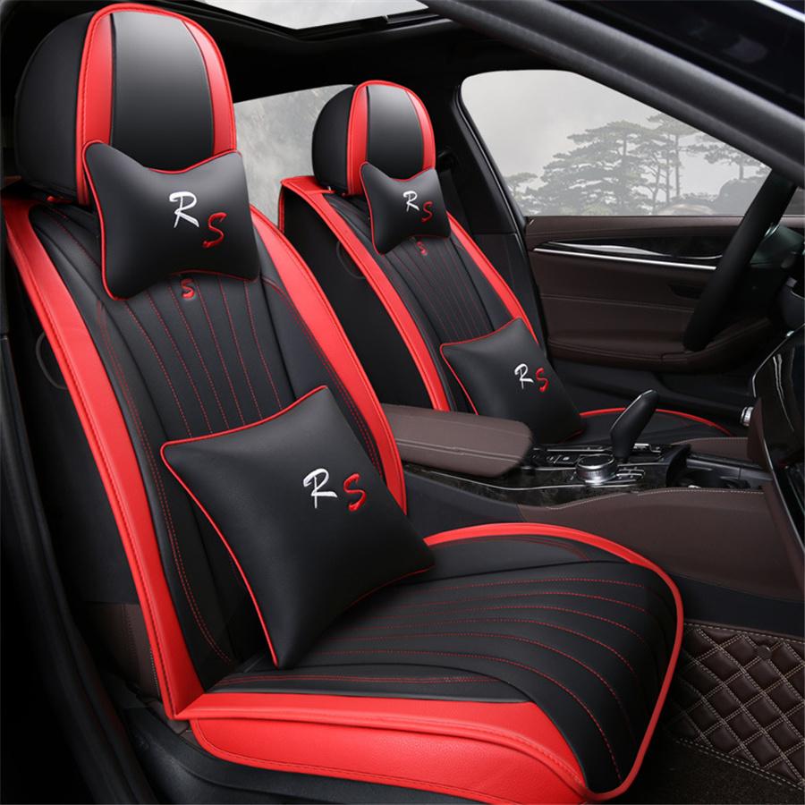 5-Sitzer Luxus Abriebfeste Leder Sitzbezug Auto SUV Voll Vorne+Hinten Universelles Sitzkissen Kopfstütze Lendenkissen