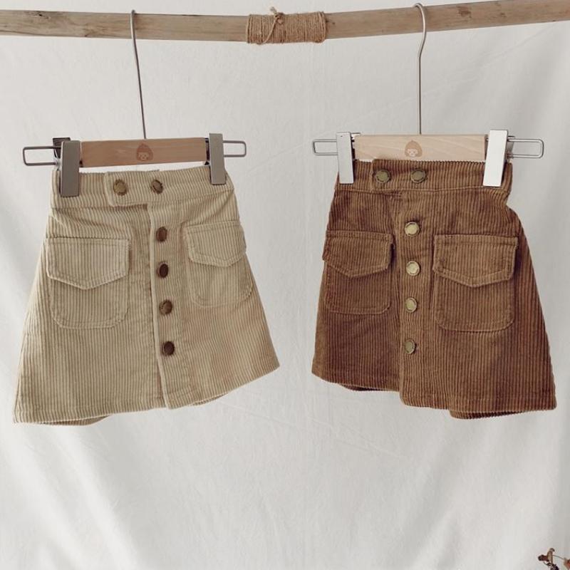 Kids Girls Cute Cotton Skirts Beige Coffee Pocket Skirts Arrival Spring Autumn Winter Clothing Teenage Girls A-line Package Hip Skirt