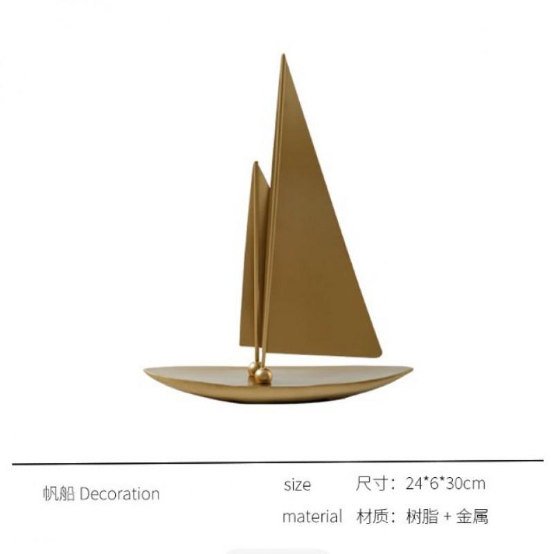 Sailing Boat Ornament Metal Art Decor Office Desk Living Room