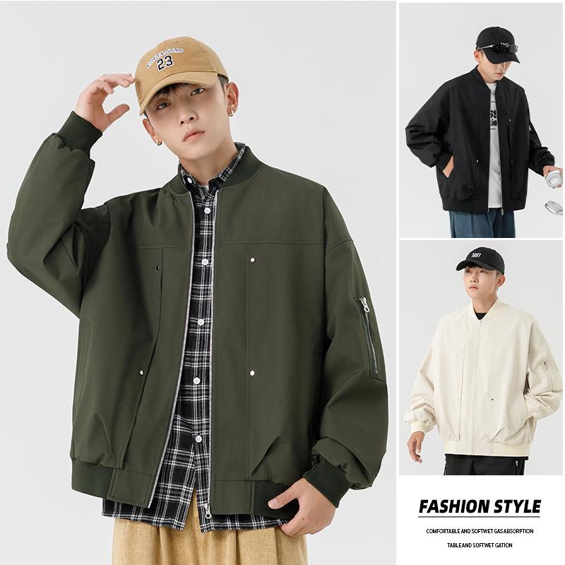 Męska modna kurtka w jednolitym kolorze ze stójką: Funkcjonalna odzież wierzchnia na wiosnę/jesień z sieciówek