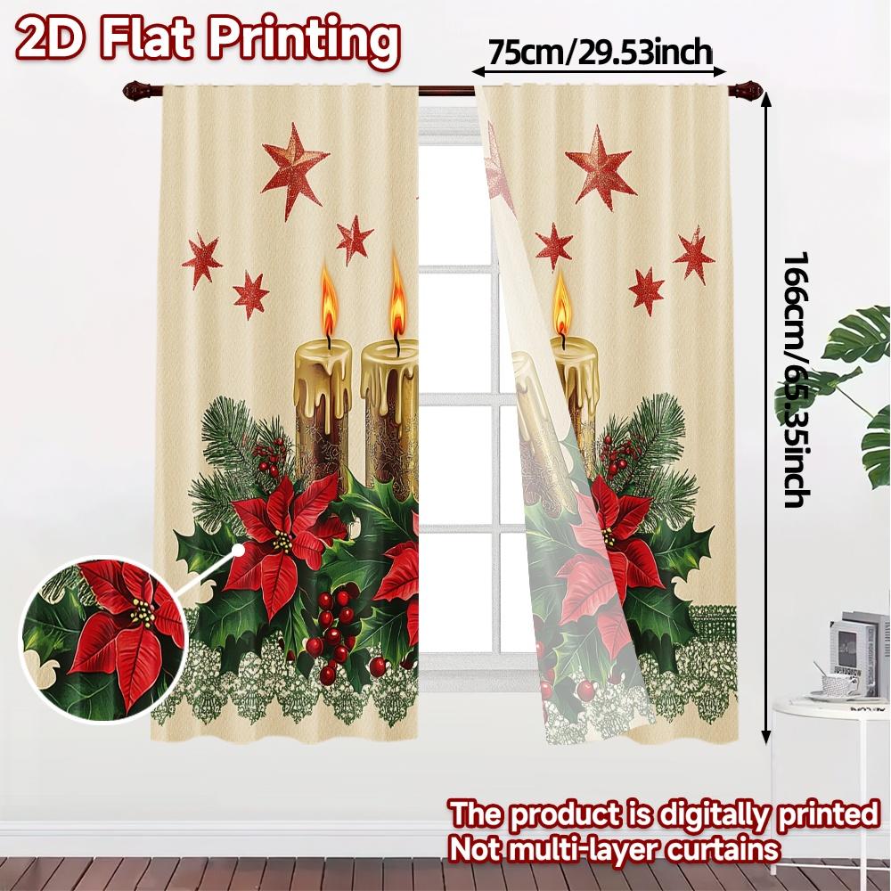 2 Stück, Vorhänge Weihnachtskerzen Poinsettia Sterne (3) Moderner Fenstervorhang Vielseitige Langlebige Polyestervorhänge Festlich für